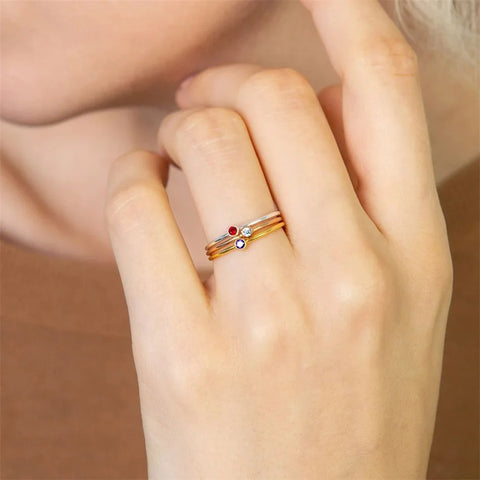 SUNIBI Stainless Steel Birthstone Ring for Women - Gold Color Fashion Jewelry