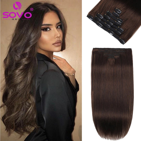 100Grams Clip In Hair Extension - 100% Remy Human Hair Dark Brown