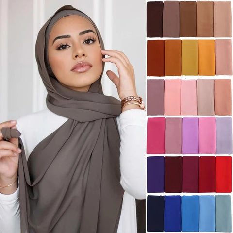 Elegant Muslim Chiffon Hijab Scarf - Lightweight Long Solid Color Head Wrap for Women