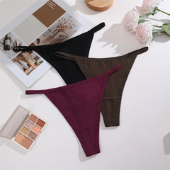 4Pcs Women's Cotton Thongs - Sexy Thin Waist Underwear