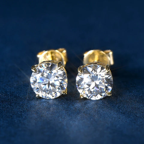 IOGOU 14K Gold Moissanite Stud Earrings – 6mm Screw Back Unisex Design