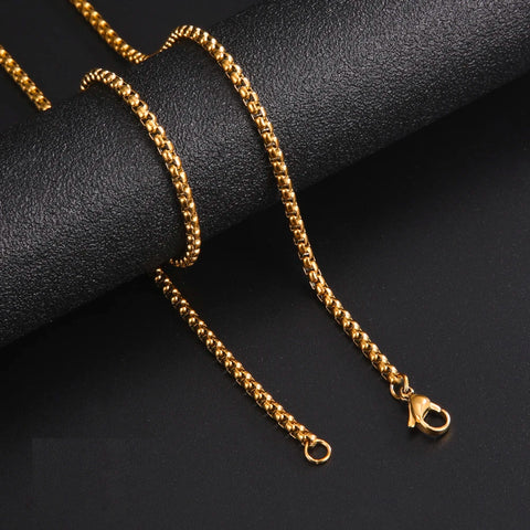 Skyrim Stainless Steel Gold Box Chain Necklace for Men and Women - Minimalist Punk Jewelry 2-7mm Thick