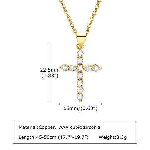 Danity Cubic Zirconia Cross Pendant Necklace for Women - Adjustable Stainless Steel Chain