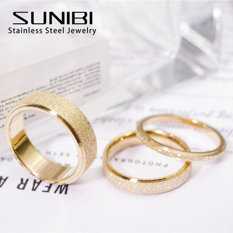 SUNIBI Frosted Stainless Steel Ring for Women – Elegant Gold Finger Ring for Fashion and Weddings