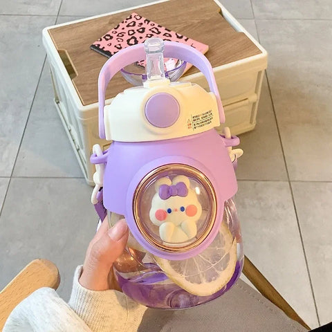 Kawaii Cartoon Kids Water Bottles with Straw - 820ml for School and Travel