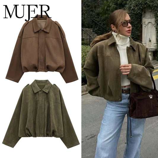 MUJER 2025 Suède Bomberjacks voor Dames - Oversized Streetwear Zip Jassen