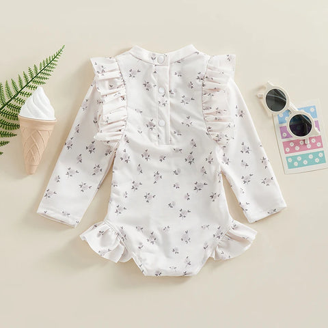 Tregren Kids Baby Meisjes Lange Mouwen Bloemen Geruit Badpak