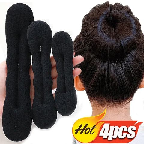 1/4PCS Zachte spons haarroller stylingtool - Zwarte knotmaker en krultang 