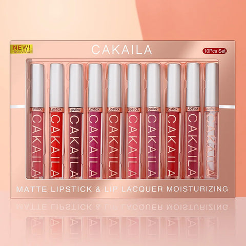 CAKAILA 10pcs/set Nude Lip Gloss Matte Velvet Lipstick