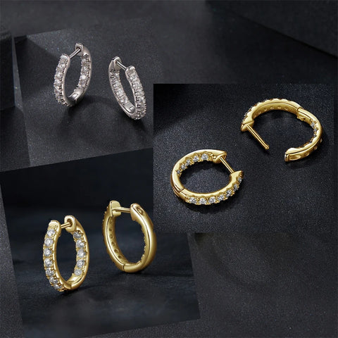 BAMOER Gold Moissanite Hoop Earrings – 925 Sterling Silver D Color Lab Diamond