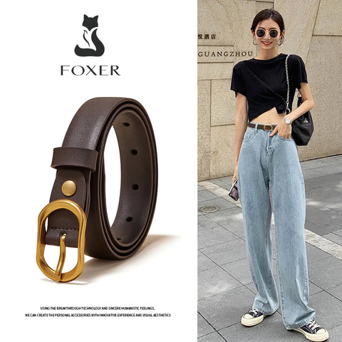 FOXER Women Buckle Thin Belt for Jeans & Dress