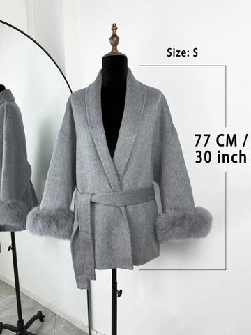 Tossy Fox Fur Wool Overcoat voor dames - Elegante dubbelzijdige wollen korte jas 2025