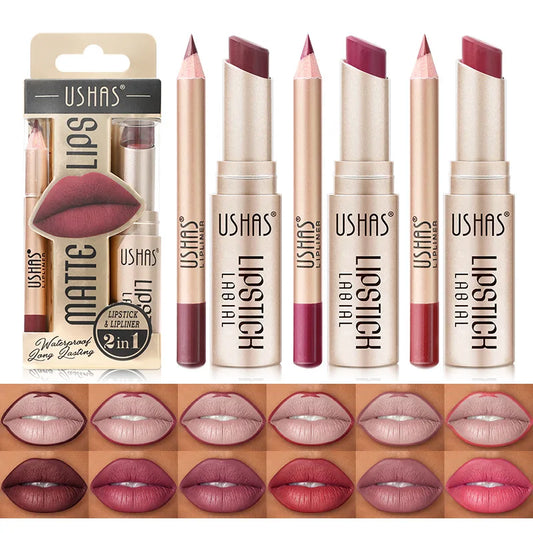USHAS 12 Color Lip Liner + Lipstick Set