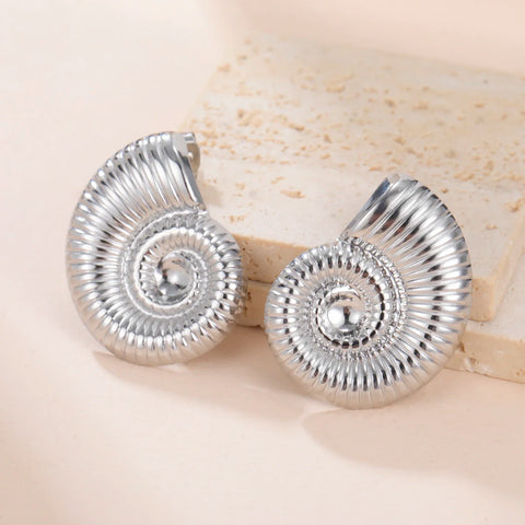 Trendy Gold Conch Stud Earrings for Women | Stainless Steel Minimalist Jewelry