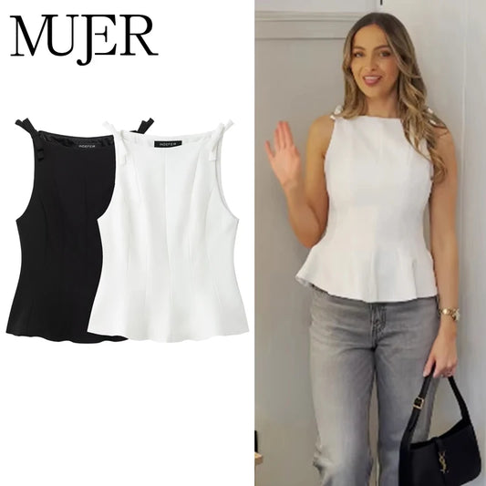 MUJER Witte strikloze mouwloze tops voor dames