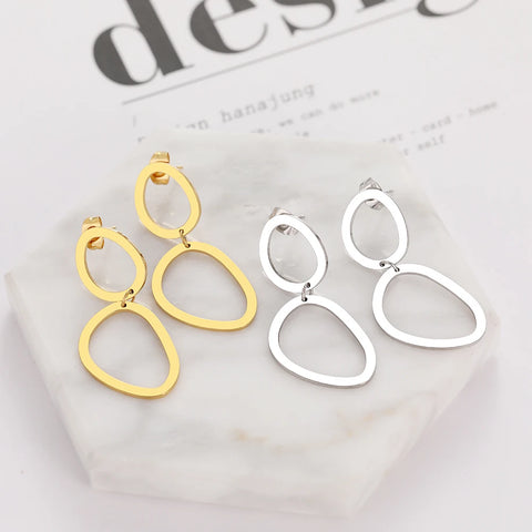 Trendy Stainless Steel Geometric Oval Earrings for Women - Perfect for Parties and Gifts