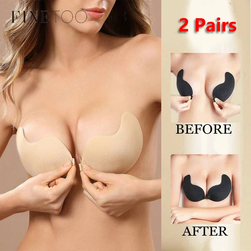 2 Pairs Invisible Strapless Adhesive Stick Bra Push Up Bras