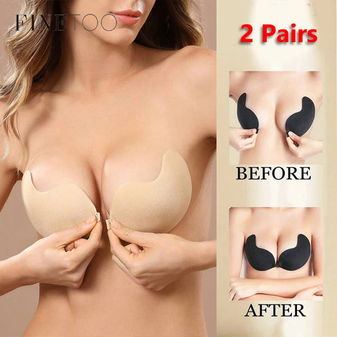 2 paar onzichtbare strapless plakbeha's met push-up bh's