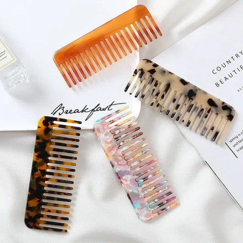 Colorful Wide Teeth Acetate Hair Combs - Anti-static Massage Hair Brush for Salon & Travel
