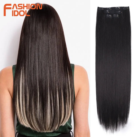 FASHION IDOL 8 Clips In Hair Extensions - Lang Steil Blond 60CM