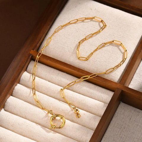 Elegant Paperclip Chain Choker Necklace for Women - Waterproof 18k Gold Plated Stainless Steel Pendant Jewelry