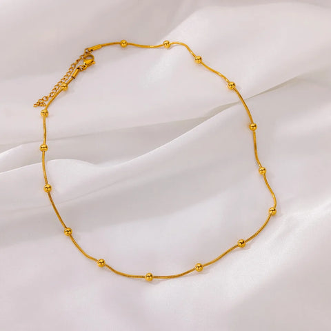 Stainless Steel Beaded Round Snake Chain Necklace for Women - Gold Geometric Luxury Jewelry
