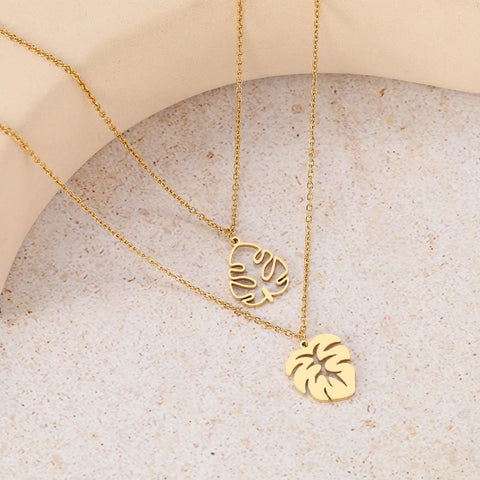 Stainless Steel Tropical Plant Big Leaves Pendant Necklace - Fashion Jewelry for Women, Ideal Gift for Friends