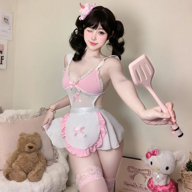 Sweet Lolita Cosplay Dress - Pink and White Maid Outfit