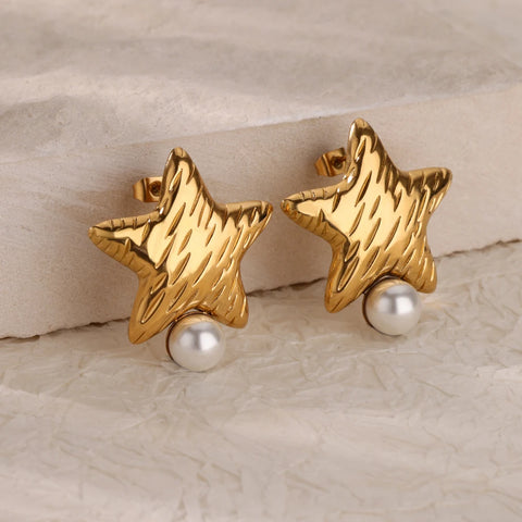 Vintage Pearl Starfish Stainless Steel Stud Earrings - Ocean-Inspired Jewelry for Women