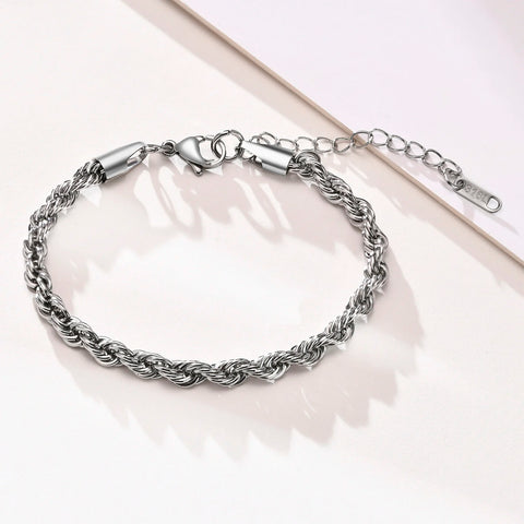 2-5MM Stainless Steel Rope Bracelets for Men Boys - Adjustable Gold Silver Links Wristband, Rock Punk Cool Jewelry Gift