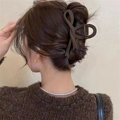 Vintage Ribbon Bow Hair Clips - 13CM Matte Hair Claws for Women