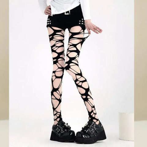 Y2K Punk Women’s Torn Strap Gothic Thigh Knee Socks