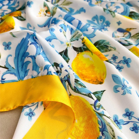 Summer Sunscreen Lemon Print Silk Scarf