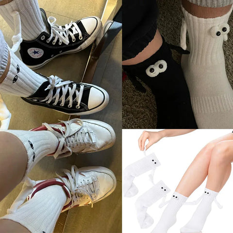 Funny Adult Socks - Magnetic Hand in Hand Solid Color Cartoon Couple Socks for Holidays