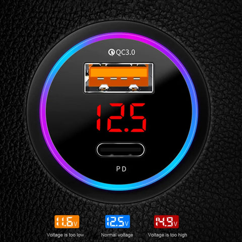 SEAMETAL 38W Car Charger with LED Voltmeter