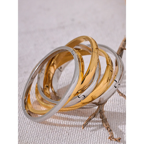 Yhpup 60mm Waterproof 316L Stainless Steel Round Smooth Bracelet Bangle - Minimalist 18k Gold Charm Jewelry for Women