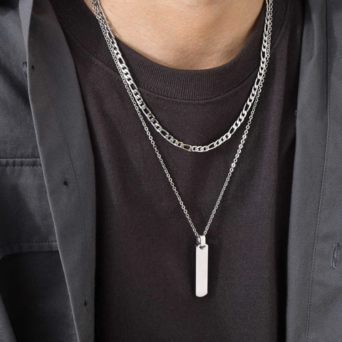2pcs Vertical Layer Necklaces for Men and Boys | Waterproof Stainless Steel Cuban Chain Collar