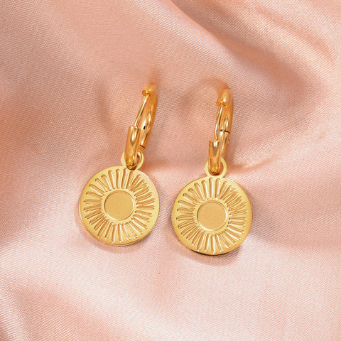 Skyrim Sun Pendant Drop Earrings - Women’s Stainless Steel Gold Color Hoop Earrings - Bohemian Jewelry for New Year Gifts - Wholesale Available