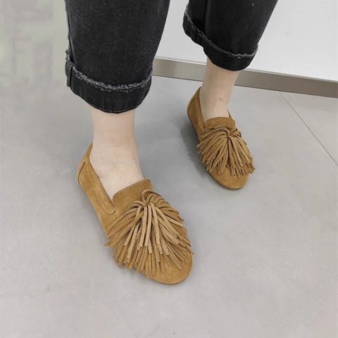 AIYUQI Women's Flat Shoes Genuine Leather 2025 New Tassel Women's Loafers Large Size Ballet Mary Jane Shoes For Women