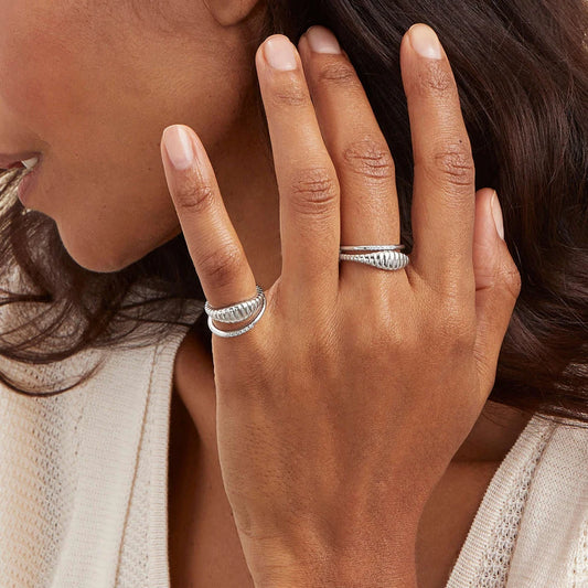 eManco Simple Fashion Style Texture Tail Ring - Classic Stainless Steel Couple Jewelry for Weddings
