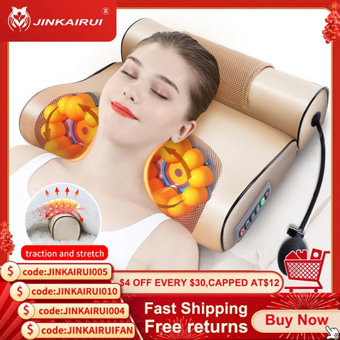 Jinkairui Neck Massage Pillow - Cervical Traction & Hot Compress