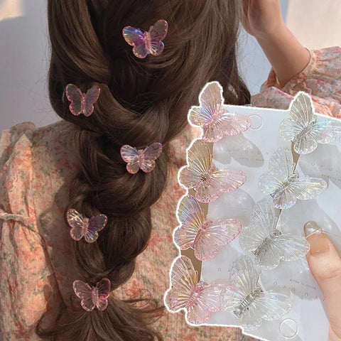 5Pcs Fashion Girls Transparent Butterfly Pink Hairpin Set - Heart Shape Hair Clips for Children and Women