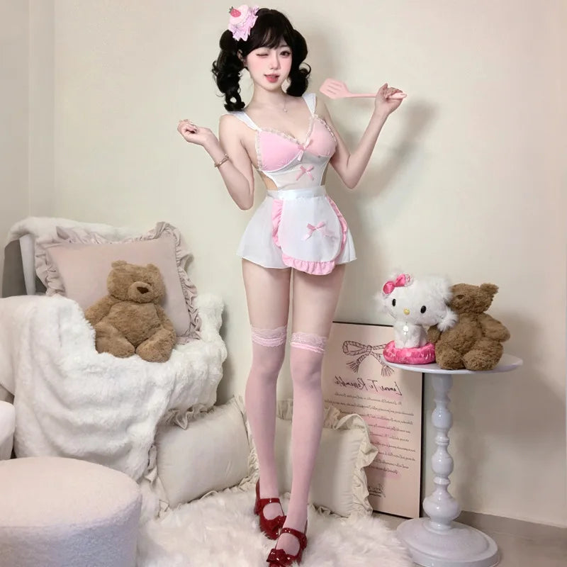 Sweet Lolita Cosplay Dress - Pink and White Maid Outfit