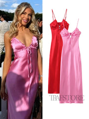 TRAF White Bow Tied Satin Sling Dress
