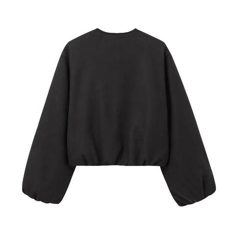 MUJER Zwarte Bomberjacks voor Dames - Stijlvolle Varsity Crop Coat met Rits voor Winter 2025
