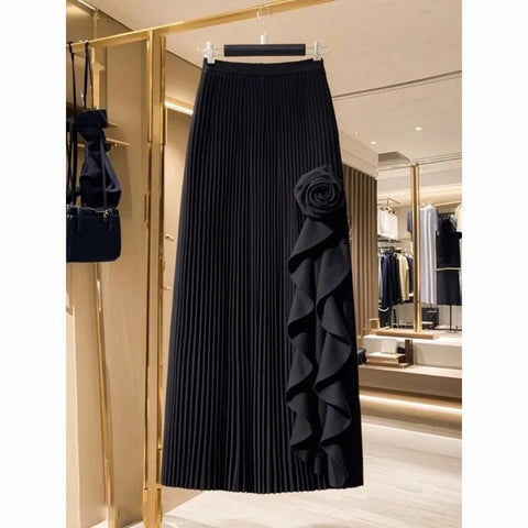 OCEANLOVE Irregular Ruffles Women Skirts - Elegant Retro Pleated A-line Skirt for Autumn & Winter