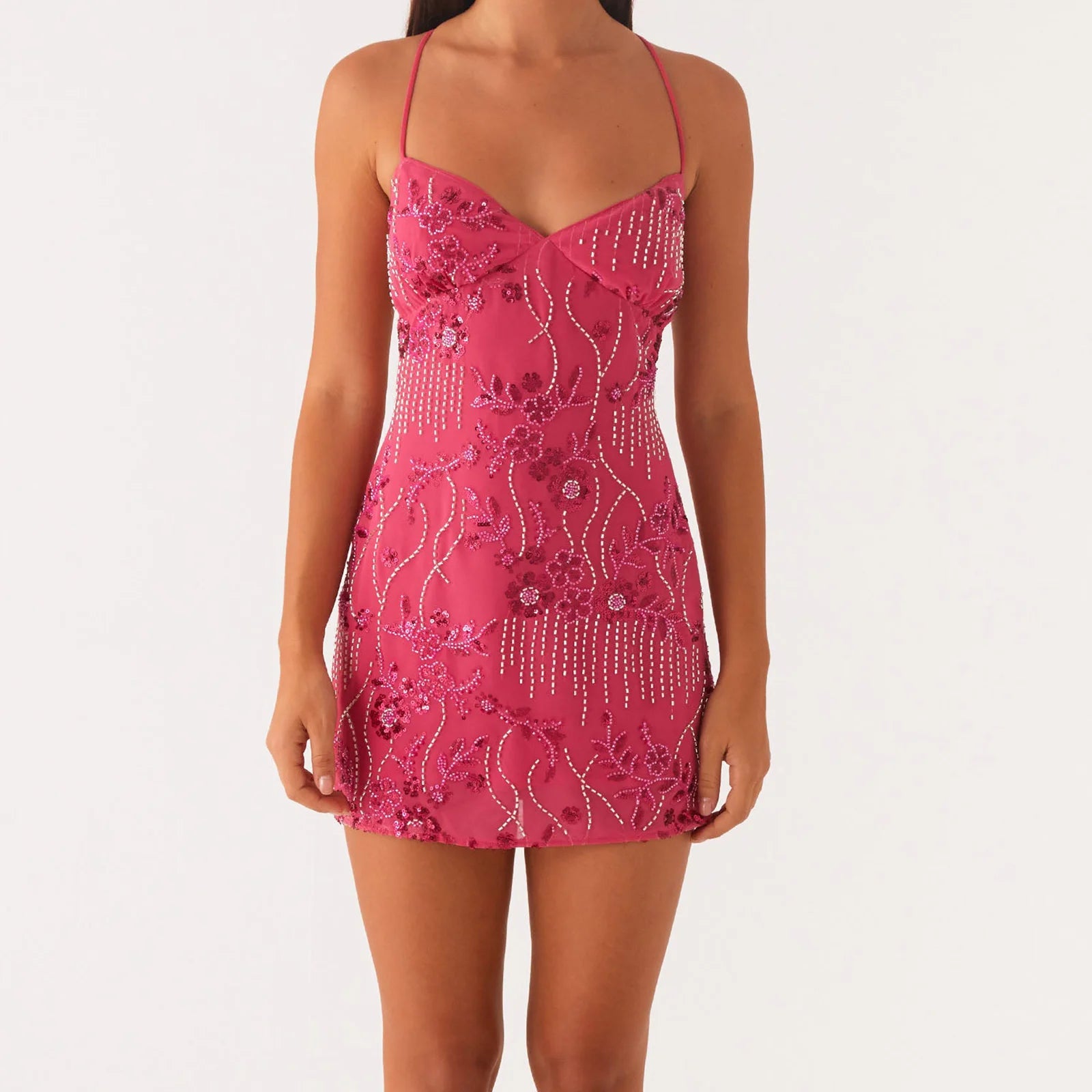 Hirigin Sequin Beaded Cami Mini Dress