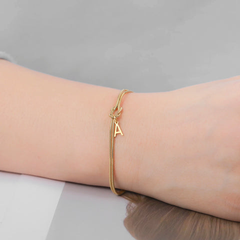 Skyrim Initial Letter Love Knot Bracelets for Couples - Stainless Steel Gold Color