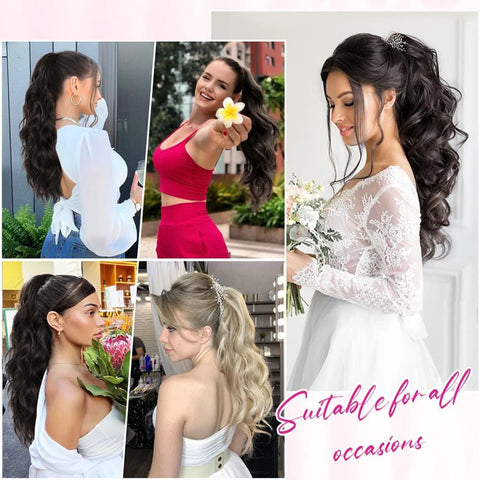 Synthetic Long Wavy Ponytail Hair Extension - 18 Inch Brown Blonde Mix