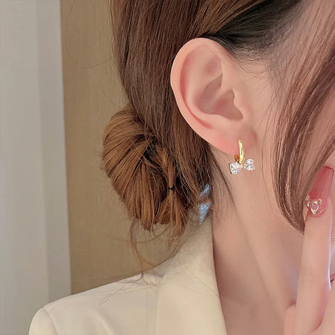2025 New Korean Shiny Zircon Bow Earrings for Women - Sweet Elegant Gold Colour Jewelry